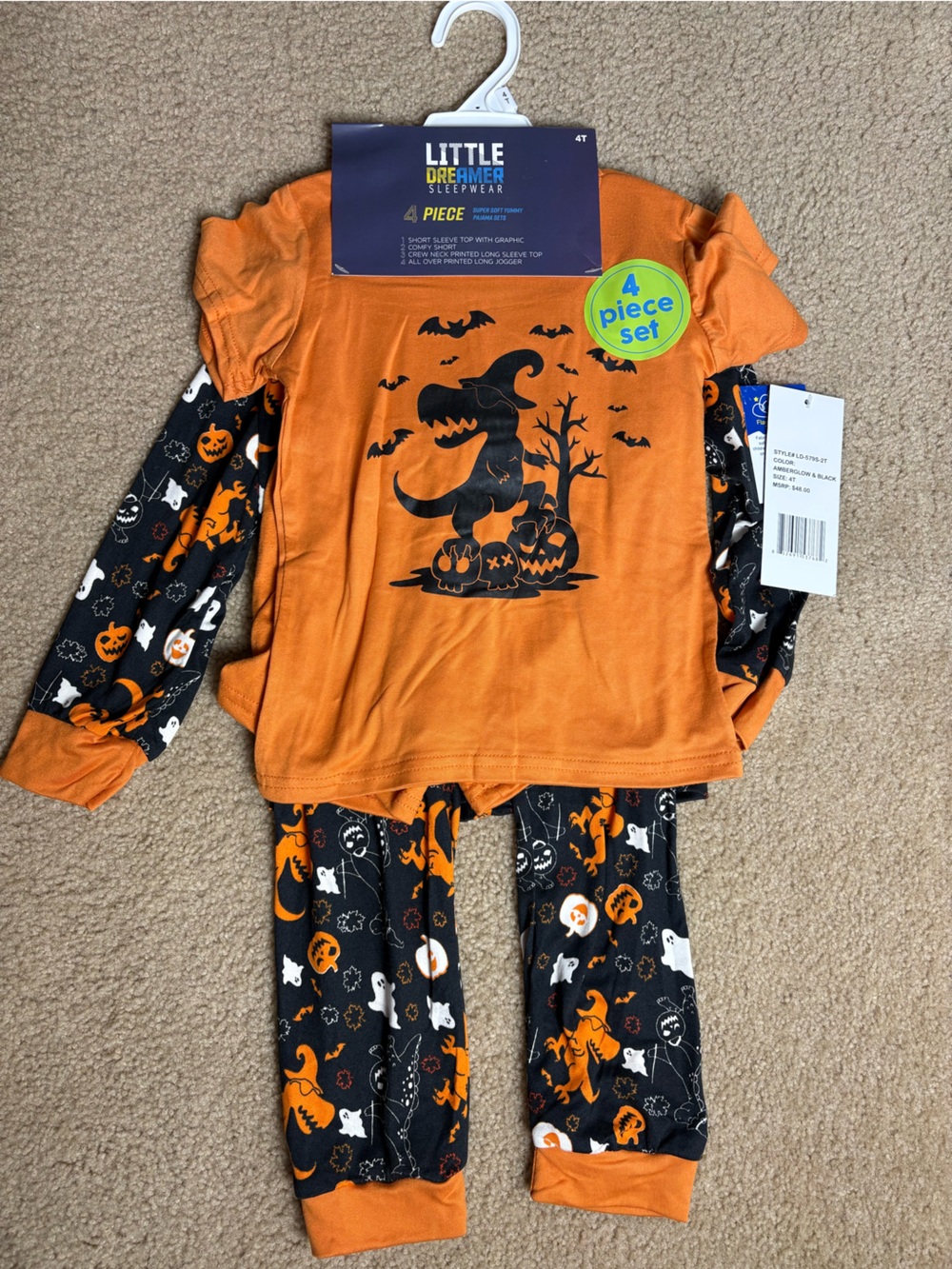Kids 4 Piece Little Dreamer Pajama Sleepwear Set Size 4T Halloween NWT